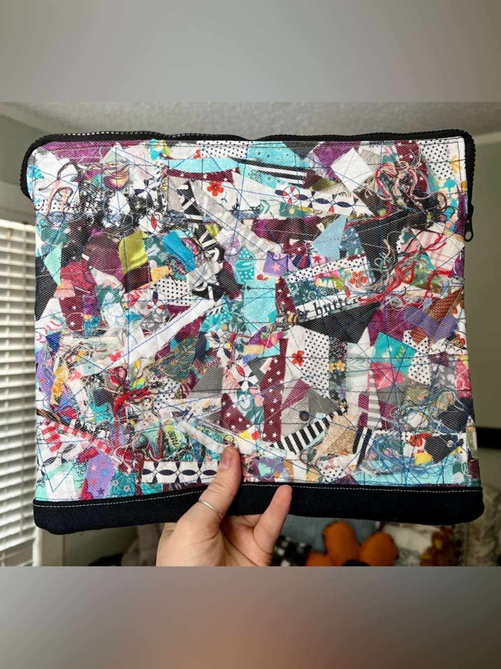 Quilted IPad Case - Purple Polkadots B&W